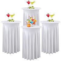 4 Pack White Round High Top Cocktail Table Cloth 36×43 Inch, Wrinkle Free Stretch Spandex Cocktail Tablecloths Table Covers with Skirt, for Cocktail Party Banquet Birthday Bar