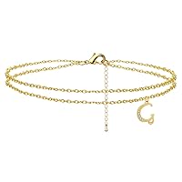 Long tiantian Initial Ankle Bracelets for Women,Gold Plated Dainty Layered 26 Alphabet Letter Chain Anklets for Teen Girls Minimalist Birthday Gifts Jewelry