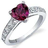 PEORA Created Ruby Promise Ring in Sterling Silver, Heart Shape, 7mm, 1.50 Carats total, Comfort Fit, Sizes 5 to 9