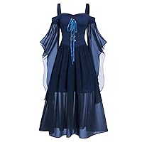 Womens Plus Size Dresses, Women Plus Size Cold Shoulder Butterfly Sleeve Lace Up Halloween Gothic Dress