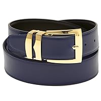 Men's Belt Reversible Wide Bonded Leather Gold-Tone Buckle NAVY BLUE/Black