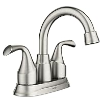 Moen Idora Spot Resist Brushed Nickel Two-Handle Centerset Bathroom Sink Faucet with Drain Assembly, 84115SRN, Medium