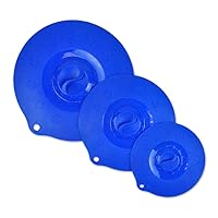 DII Kitchen Millennium Dishwasher Safe BPA Free Silicone Suction and Food Cover Lid/Splatter Guard, Fits Various Sizes of Cups, Bowls & Pans, Blue, Set of 3