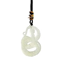 WIKICRYSTAL Natural Xiuyan Jade White Ice Snake Pendant Custom Made Finely Carved Jade Pendant Chinese Zodiac Protection Necklace