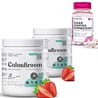 ColonBroom Psyllium Husk Powders + Sugar Craving Suppressant - Chromium Picolinate 200mcg, 3 Items - Colon Cleanser Fiber Supplement (2x60 Servings) + Sugar Craving Suppressant (60 Servings)