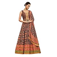 Brown Woman Designer Patola Printed Killer Silk Anarkali Heavy Gown Indian Wedding Dress 3044
