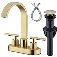 4 Inch Centerset Bathroom Sink Faucet 2 Handle Vanity Basin Faucets with Overflow Pop-up Drain Assembly and cUPC Water Supply Lines, 360 Degree Swivel Square Spout, Brushed Gold