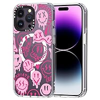 Compatible with Magsafe Designed for iPhone 14 Pro Max Case, [Buffertech 6.6 ft Drop Impact] Shockproof TPU Protective Bumper with Hard Back Pink Smiles Face Phone Case - Clear