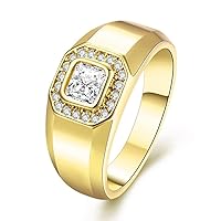 Uloveido Unisex 9 mm Gold Plated Wedding Engagement Promise Rings Fashion Cubic Zirconia Jewelry for Men (Size 6 7 8 9) KR204