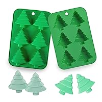 2 Pcs 6 Cavity Christmas Tree Silicone Baking Mold, Flexible Non-Stick Cake Silicone Mold Chocolate Candy Handmade Soap Ice Cube Biscuit Christmas Silicone Baking Moulds Trays Pan