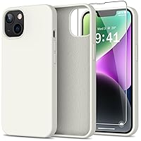 bemal for iPhone 14 Case with Screen Protector-Slim Fit Lightweight Liquid Silicone Cover-Scratch Proof Microfiber Lining -Designed for Women and Girls-Protective Phone Case- Vintage White