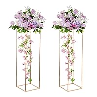 Gold Stand Wedding Centerpieces for Tables - 39.4in Tall Vases for Centerpieces, 2 Pcs Metal Column Flower Stand, Rectangular Flower Display Rack, Wedding Decorations for Tables, Party, Events, Home