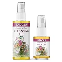 Badger Rose Cleansing Oil & Rose Face Oil - USDA Organic Oil Cleansing Method in Glass Bottles