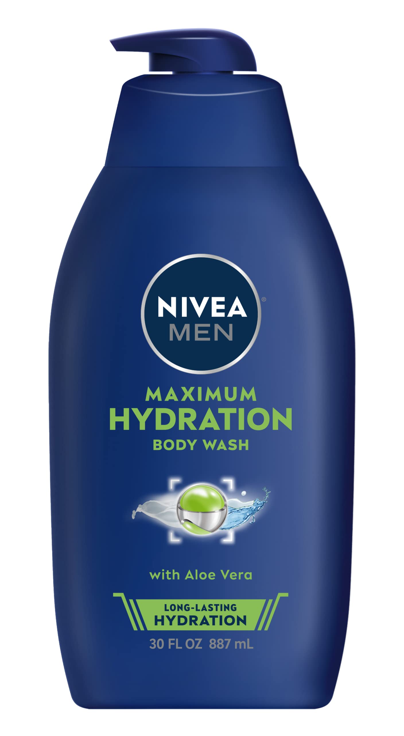 NIVEA Men Maximum Hydration Body Wash, Aloe Vera Body Wash for Dry Skin, 30 Fl Oz Pump Bottle