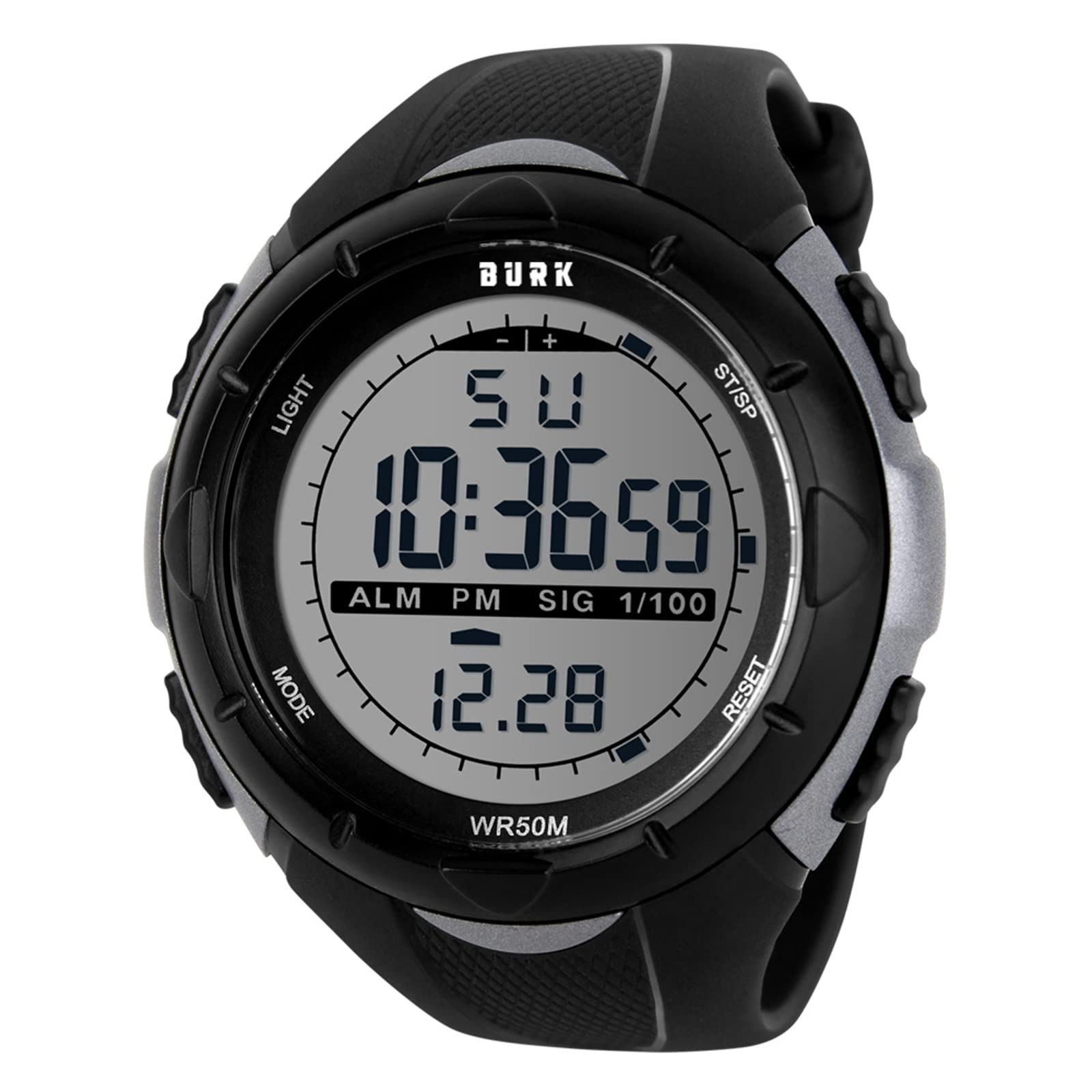BURK 1025 Men's Watches Digital Watch Waterproof Military LED Backlight Chrono Alarm Sports Wrist Watch