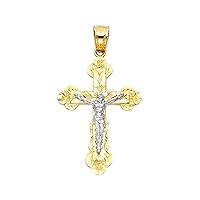 14K 2T Religious Crucifix Pendant | 14K Two Tone Gold Christian Jewelry Jesus Pendant Locket For Men Women | 28 mm x 20 mm Gold Chain Pendants