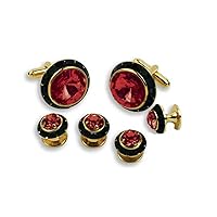 Crystal Cufflinks and Studs with Ruby Center and Black Trim