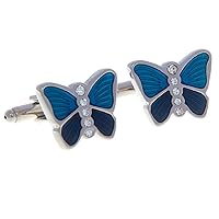 Butterfly Blue with Crystals Cufflinks in a Presentation Gift Box with a Polishing Cloth