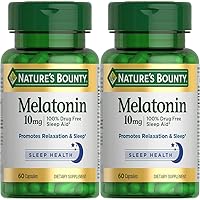 Nature's Bounty Melatonin, 100% Drug-Free Sleep Aid, Dietary Supplement, 10 mg, 60 Count (Pack of 2)