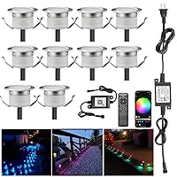 LED Deck Lights Kit, 10pcs Φ1.22 WiFi Smart Phone Control Low Voltage Recessed RGB Deck Lighting Waterproof Outdoor Landscape Light for Yard Path Stair Decor, Fit for Alexa,Google Home