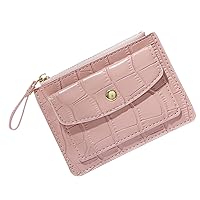 Leather Accordion Wallet for Women Womens Leather Slim Minimalist Front Pocket Wallet Key Ring Vegan (Pink, One Size)