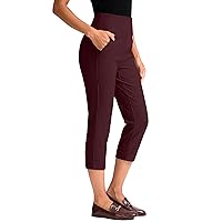 Rammus Pull On Capri Pants for Women with Pockets Womens High Waist Stretch Cropped Pants for Summer Dress Causal