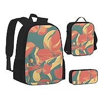 Yellow Leaves Printed Pattern Backpack, Laptop Backpack With Lunch Bag And Storage Box 3 Piece Set, 15 Inch Large Backpack