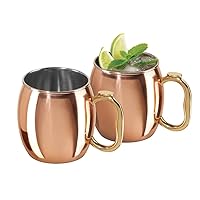 Oggi Set of 2 Copper Plated Stainless Steel Moscow Mule Mugs- 20oz Copper Plated Moscow Mule Cups w/EZ-Grip Handle, Cocktail Cart & Home Bar Accessories, Great Kitchen Gifts