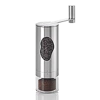 Adhoc Mrs. Bean Stainless Steel Coffee Grinder with Adjustable Coarseness Settings - Manual & Portable Coffee Bean Grinder - Stainless Steel Hand Crank Grinder - Dishwasher Safe - Stainless Steel, 7