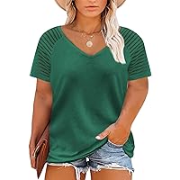 Happy Sailed Womens Plus Size Summer Tops Short/Long Sleeve V Neck Loose Casual Tee Shirt(1X-5X)
