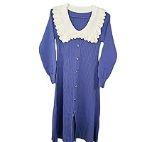 Gentle Women Lantern Sleeve Long Pullover Dress Fashion Vintage Solid Casual Knitted Vintage Knitwear Officewear Streetwear