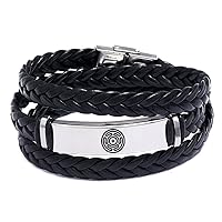 Hekate Wheel Leather Bracelet Pagan Wheel of Hecate Magic Symbol Wiccan Goddness Bangle Blessing Jewelry for Unisex, 8.26 Inch