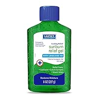 Lucky Super Soft Sunburn Relief Gel. Pain, Redness and Itch Treatment. With Aloe Vera and Lidocaine. 8 Ounce / 227 grams
