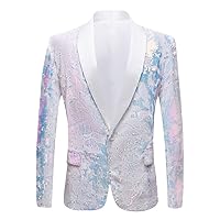 Men Solid White Fleece Sequins Blazers Night Club Singers Wedding Groom Prom Tuxedo Slim Fit Suit Blazer