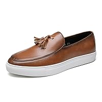 Men's Casual Leather Slip On Loafers,Tassel Personalized Business Leather Shoes,Slip-Resistant Driving Dress Shoes