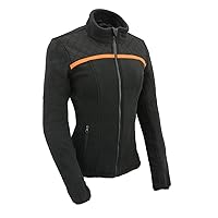 Milwaukee Leather MPL2783 Women's Black Micro Fleece Zipper Front Jacket with Orange Stripe