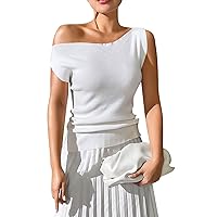 Going Out Tops for Women,Women's Off The Shoulder Sleeveless Shirts Going Out Crop Tank Sexy Slim Fitted Summer Outfits 2024