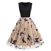 Vintage Dress for Women 1950s Tea Party Embroidered Butterfly Floral A-line Cocktail Homecoming Dress