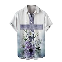 Mens Button Down Shirt Sleeve Casual Button Down Beach Flower Shirt and Shorts Suits Mens Button Up Shirts for Men