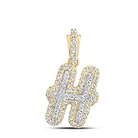 10kt Yellow Gold Mens Round Diamond H Initial Letter Charm Pendant 1/5 Cttw