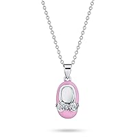 Bling Jewelry Personalize Charm Baby Shoe Pendant Necklace Gift For New Mother Women Pink Enamel Bow Engravable CZ Accent .925 Sterling Silver