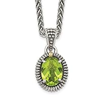 Sterling Silver with 14kt Accent Antiqued with Peridot Oval Necklace