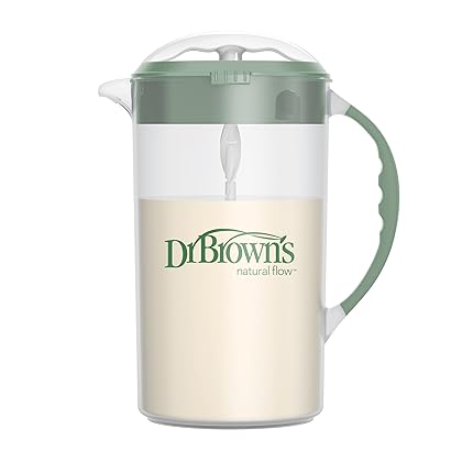 Dr. Brown's Baby Formula Mixing Pitcher with Adjustable Stopper, Locking Lid, & No Drip Spout, 32oz, BPA Free, Olive