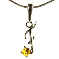 BALTIC AMBER AND STERLING SILVER 925 ALPHABET LETTER F PENDANT NECKLACE - 10 12 14 16 18 20 22 24 26 28 30 32 34 36 38 40