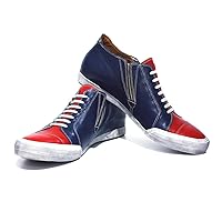 Modello Carpi - Handmade Italian Mens Color Navy Blue Fashion Sneakers Casual Shoes - Cowhide Smooth Leather - Slip-On