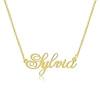 MRENITE 10k 14k 18k Solid Yellow Gold Personalized Name Necklace – Dainty Large Nameplate Jewelry - Custom Any Name Gift for Women Men (Gold)