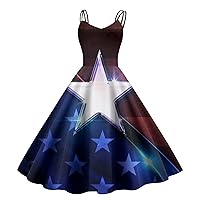 joysale Women's Fashion Strap Casual Dress Independence Day Democratic Freedom Sundresses Print A Line Dress
