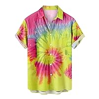 Men's Hawaiian Shirts Short Sleeve Button-Down Shirt Summer Beach Casual Tie Dye Print Loose Fit Fishing Blouse