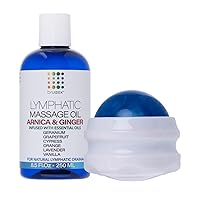 Arnica Ginger Lymphatic Drainage Massage Oil & Fibro Roller Lymphatic Drainage Massage Roller Ball Bundle, for Fibrosis Treatment, Manual Lymph Drainage & Post Surgery Recovery