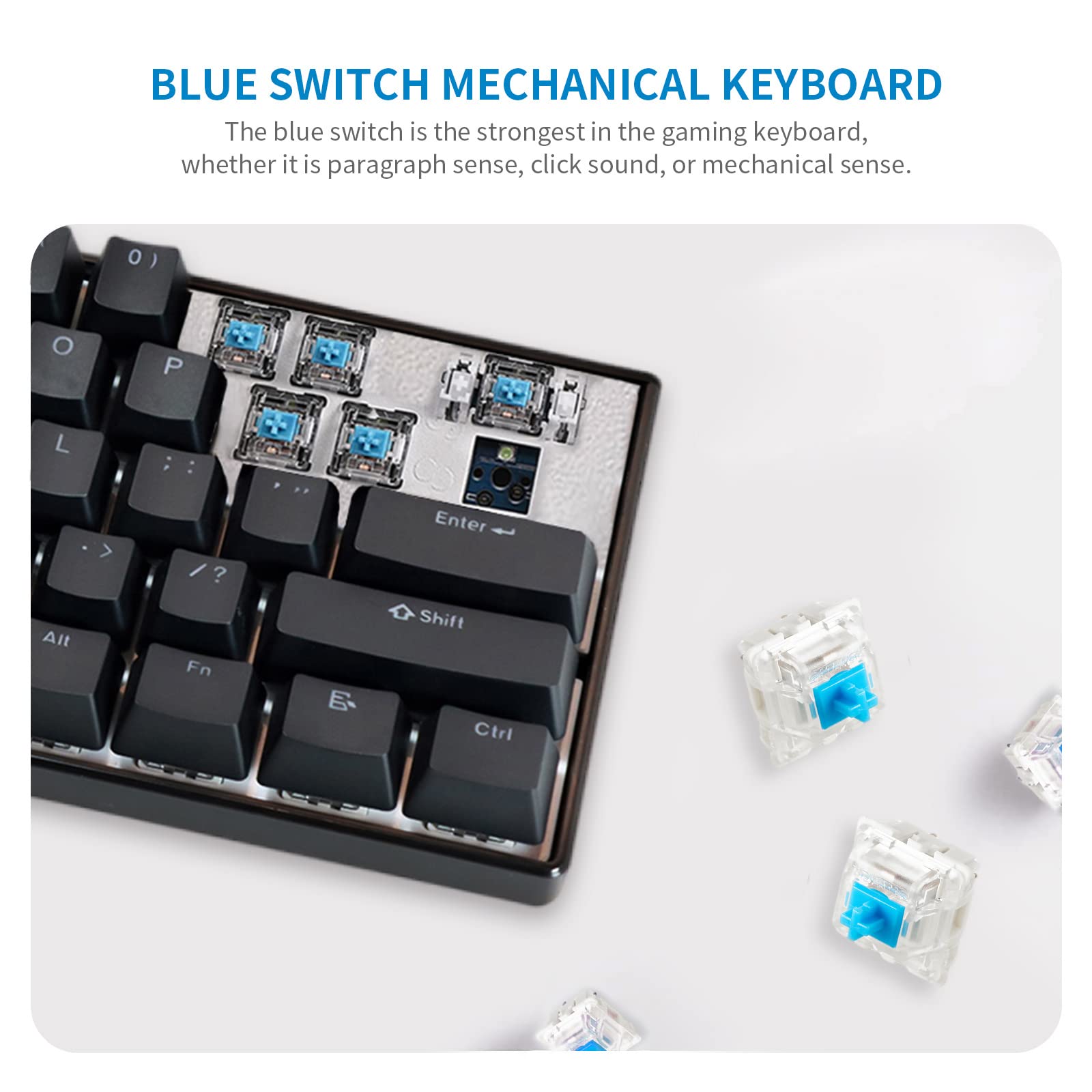 VIMUKUN 60% Mechanical Gaming Keyboard,RGB Backlit Wired Ultra-Compact Mini Keyboard, Waterproof 61 Keys Keyboard with Blue Switch for Windows Laptop/PC/Mac